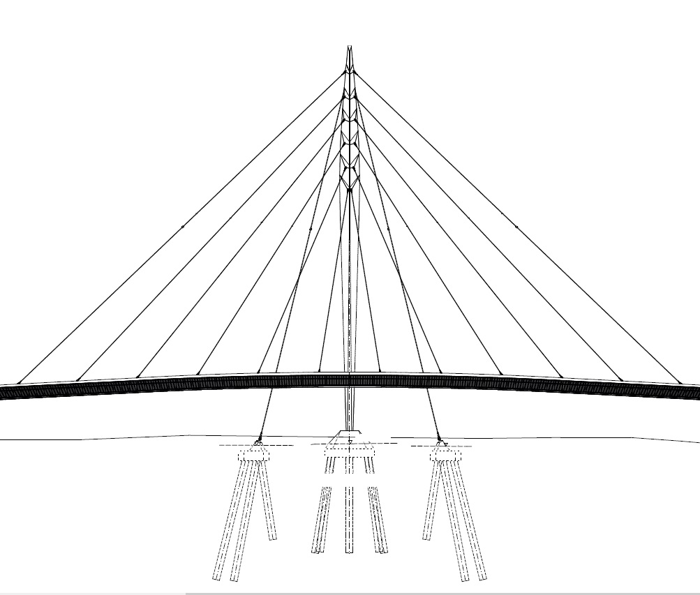 Seitensicht der Ortenau-Brücke in Lahr, Zeichnung: Henchion Reuter Architekten, Berlin